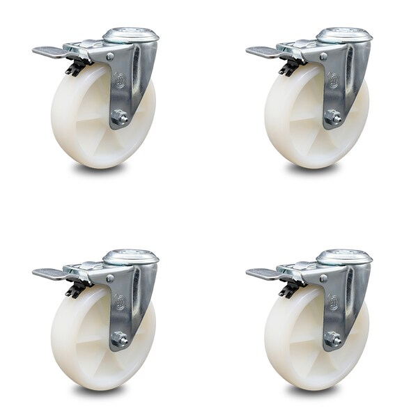 5 Inch Nylon Wheel Swivel Bolt Hole Caster Set with Total Lock Brake SCC
